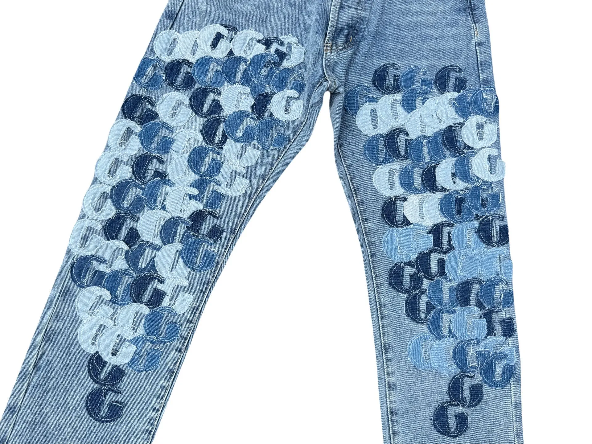 P286💰G77 GALLERY DEPT.G letter patch pudding 5001 denim washed and distressed spliced jeans -Original purchase and pattern making to truly restore the ultimate vintage texture -Original hardware accessories, washed and other elevators, QR code analysis are all purchased from the original factory, high degree of restoration, you are welcome to compare the products~ -Three-dimensional version, loose and comfortable, not picky about the figure, taller and slimmer, factory Seiko, original factory quality control, same style for men and women, can be matched with couples Versatile recommendation: must-have jeans for all seasons Color: blue Size: S-XXL (28-36)